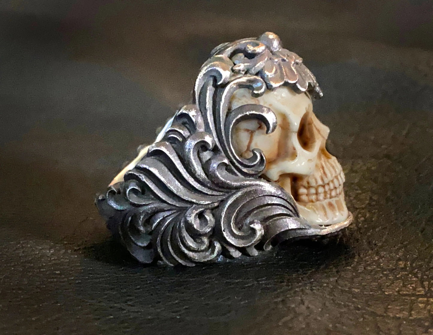 49% έκπτωση💀Vintage Πολωνική Floral Armor Antler Skull Ring