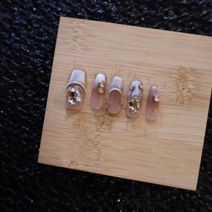 Custom Press-On Nails-[Golden Gemstone]