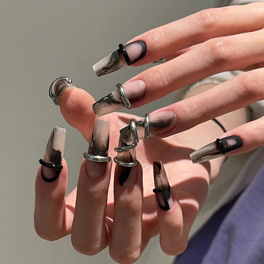 Custom Press-On Nails- [Černá mlha]