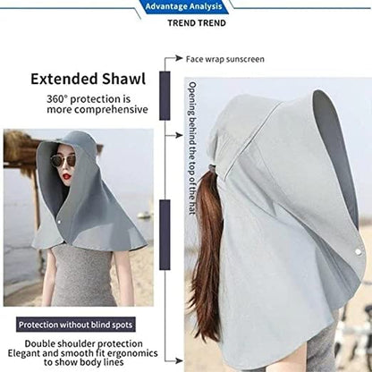 Full Cover Ice Silk Extended Brim Shawl Sun Hat