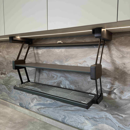 2-Tier Folding Drop-Down Cabinet Shelf