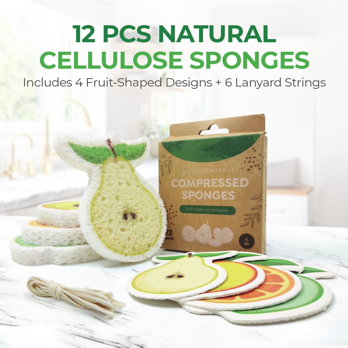 Esponjas de limpieza comprimidas de celulosa biodegradable en forma de fruta - 12 piezas