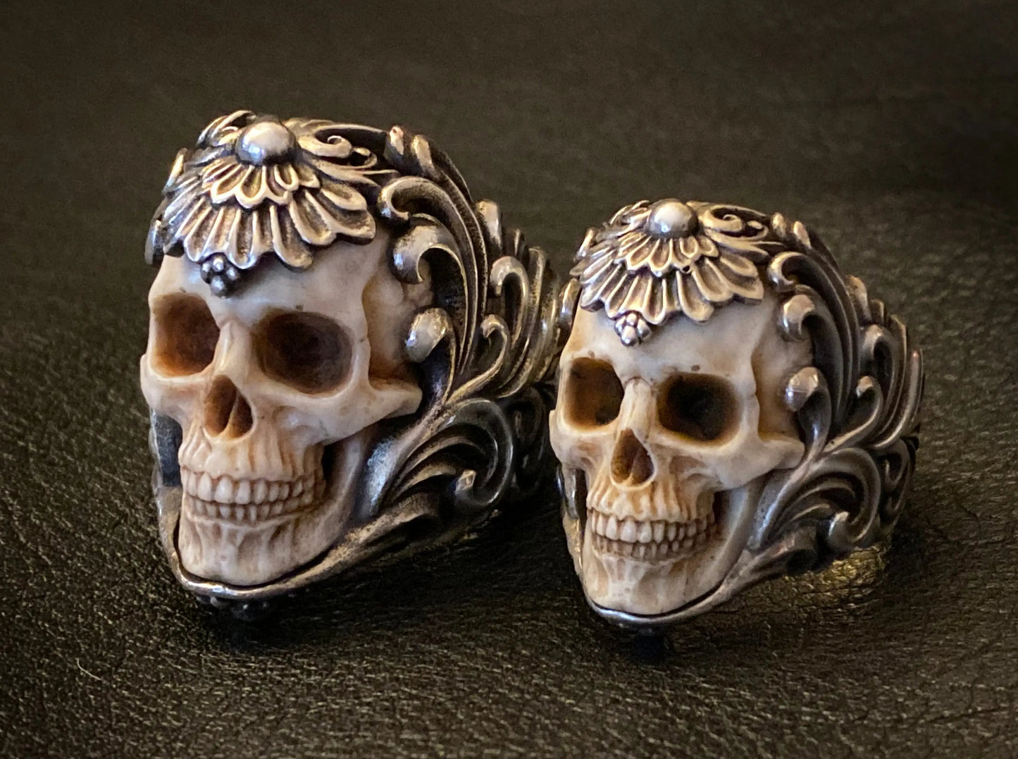 49% έκπτωση💀Vintage Πολωνική Floral Armor Antler Skull Ring