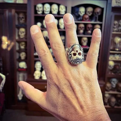 49% de descuento💀Anillo de cráneo de asta de armadura floral de polaco vintage