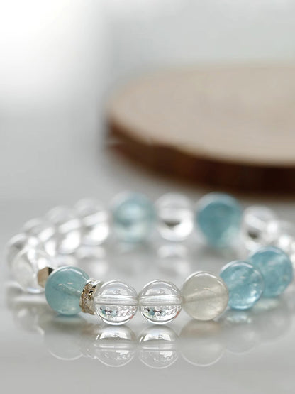 Bracelet de Cristal Blanc et Aigue-marine Brésilienne