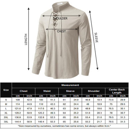 Men Linen Cotton Shirts Beach Hippie Renaissance Medieval Long Sleeve Lace Up Costume