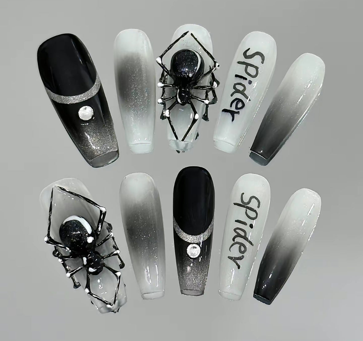 Custom Press-On Nails-[3d spider- halloween edition]