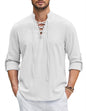 Men Linen Cotton Shirts Beach Hippie Renaissance Medieval Long Sleeve Lace Up Costume