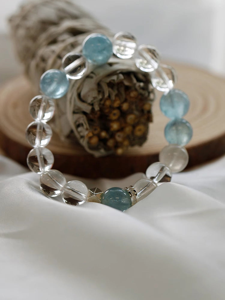 Bracelet de Cristal Blanc et Aigue-marine Brésilienne