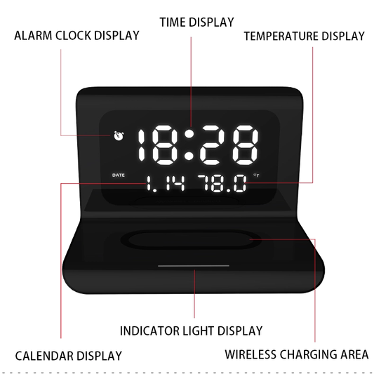 3 in 1 Digital Alarm Clock with Super Wireless Charging