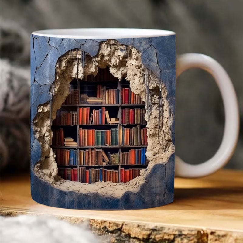 3D Bookshelves Hole In A Wall Mug(12oz)